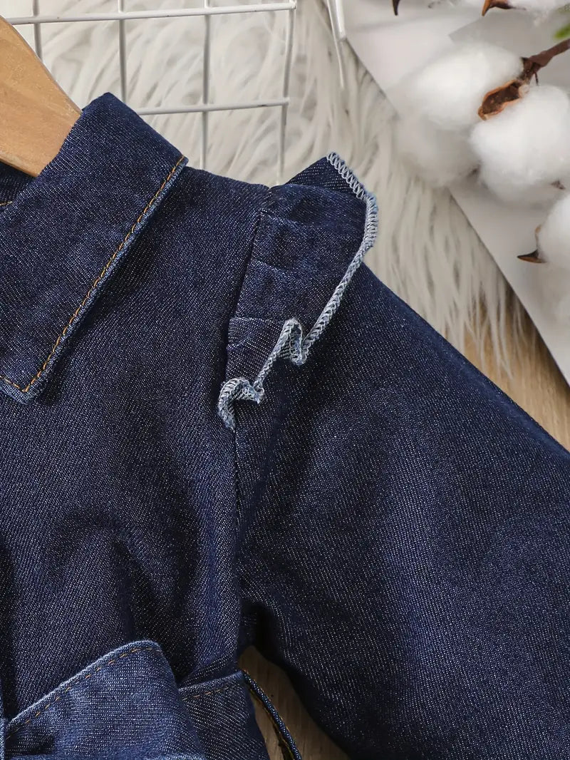 Robe à volants pour bébé fille | Tenue unie à manches longues et ceinture nouée