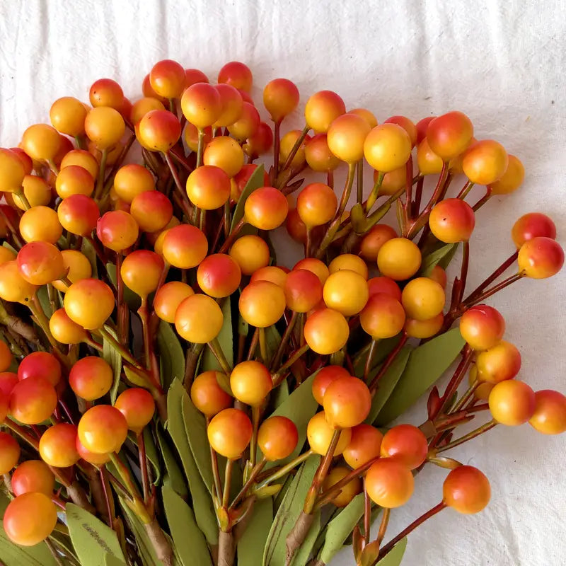 Fall Berry Stems - 50pcs Orange Red Artificial Flowers Thanksgiving Halloween