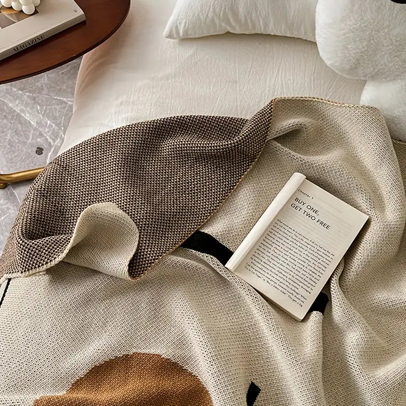 Geometric Knit Throw Blanket - Soft Acrylic Vintage Style