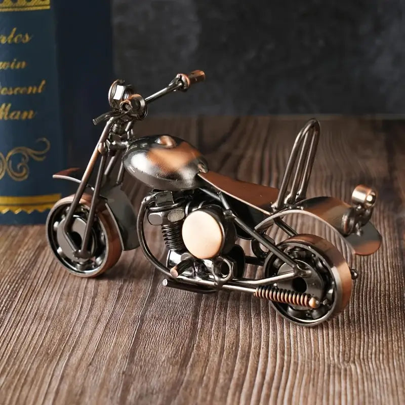 Vintage Metal Motorcycle Figurine - Collectible Desk Decor