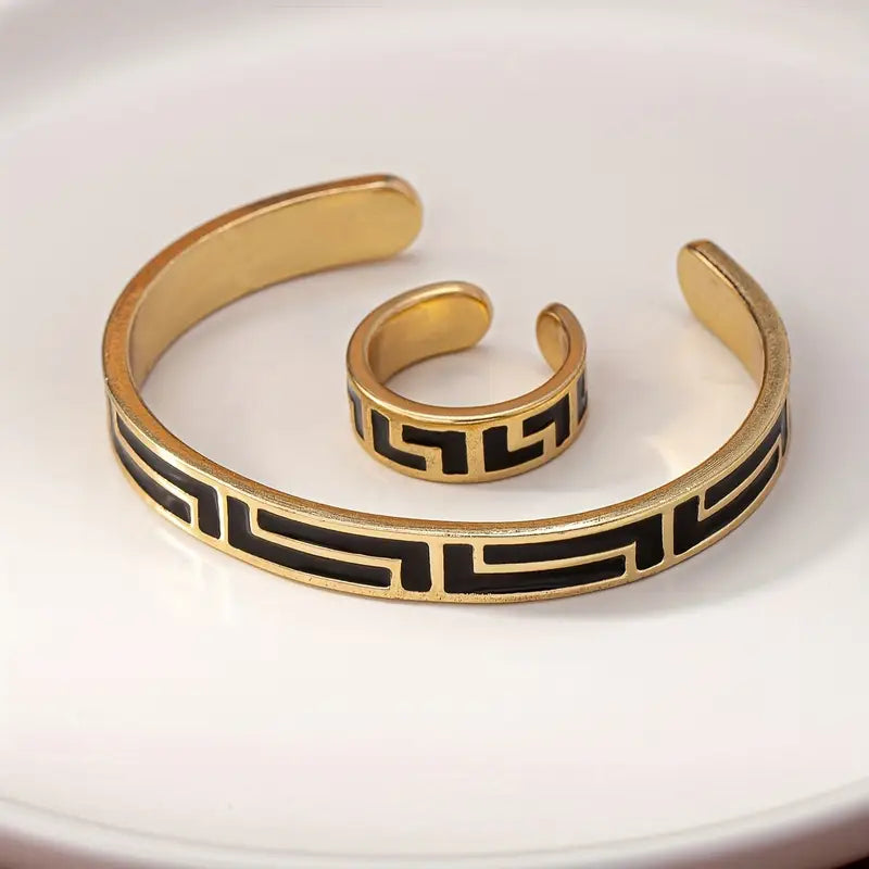 Chic Alloy Bangle & Ring Set – Elegant Jewelry for Weddings & Everyday Wear