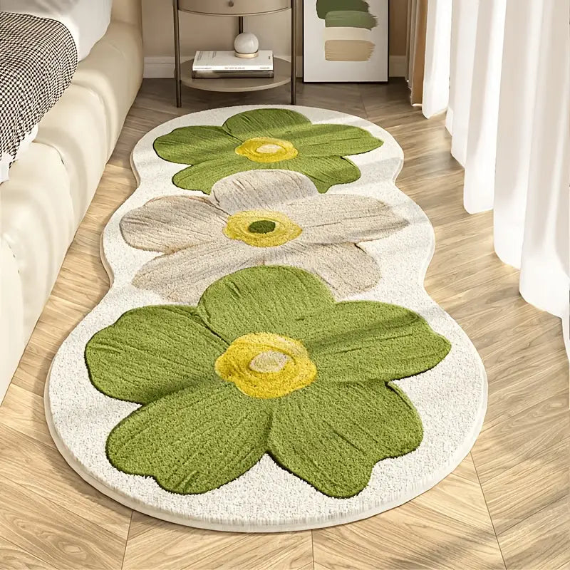 Fluffy Area Rug: Striped Flower, Non-Slip, Washable Polyester Carpet