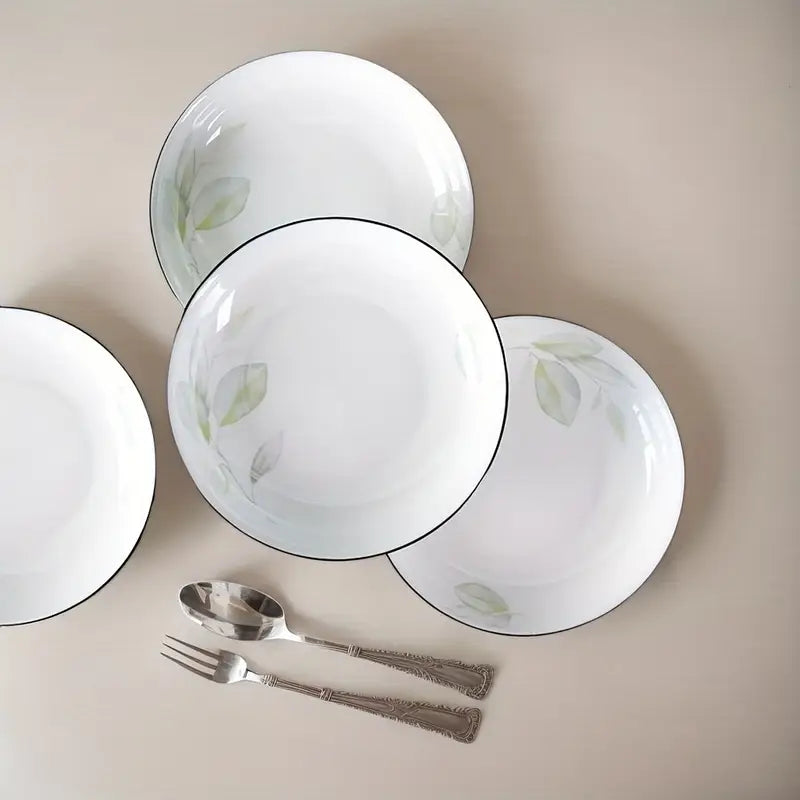 Elegant Floral Ceramic Plate – Round White Dish with Black Rim for Salad