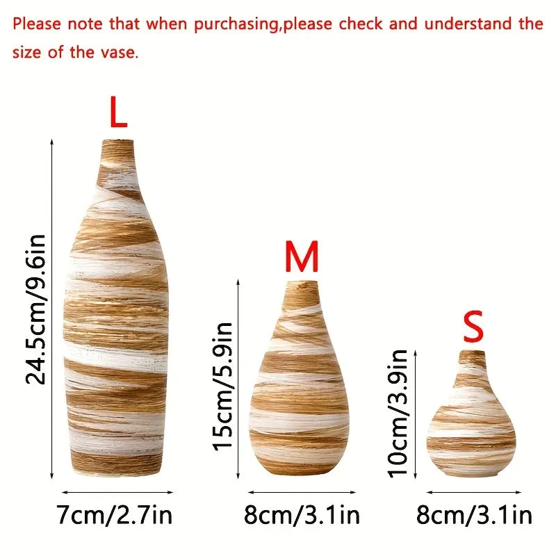 Rustic Ceramic Vase Set - Handcrafted Striped Bud Vases for Home Decor