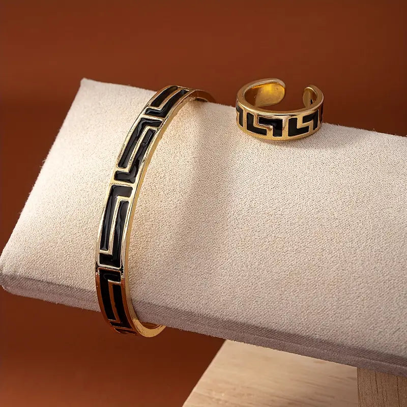 Chic Alloy Bangle & Ring Set – Elegant Jewelry for Weddings & Everyday Wear