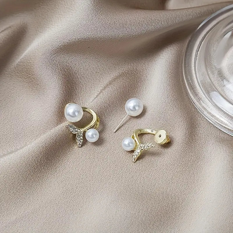 Mermaid Tail Stud Earrings with Imitation Pearl and Rhinestone Accents