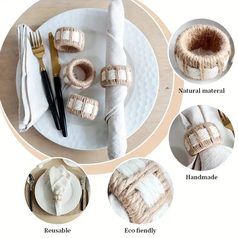 Jute Woven Napkin Rings (6-Piece) - Natural Woven Cylinder Holders