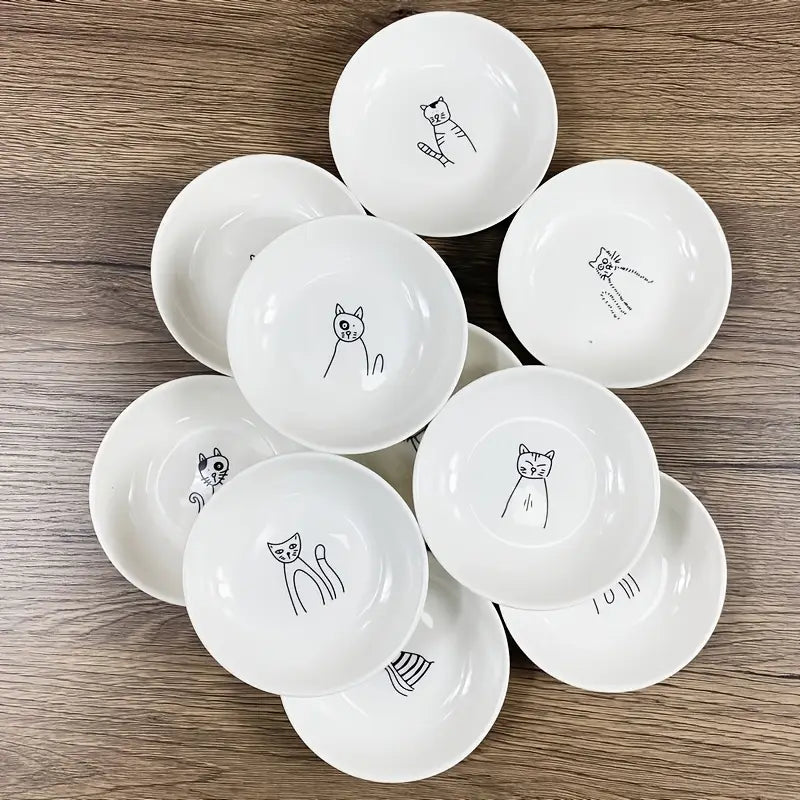 6PCS Cat-Themed Dipping Bowls – Mini Ceramic Sauce Dishes, Gift Set, Dishwasher Safe