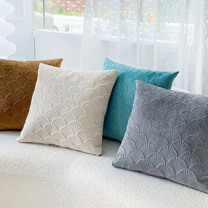 Housse de coussin en velours motif coquille Saint-Jacques – 45 x 45 cm, pour canapé et chambre