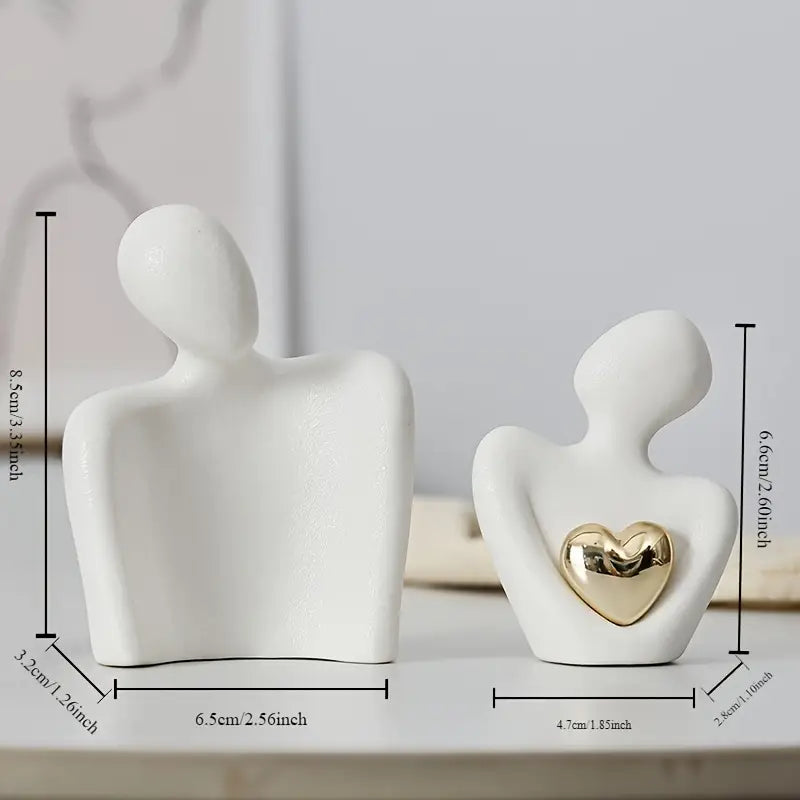 1 Pair Romantic Ceramic Love Embrace Figurines, Earthenware White Couple Set