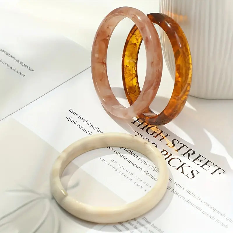 3pcs Resin Bangle Bracelet Set – Chic & Elegant Vacation Jewelry for Women