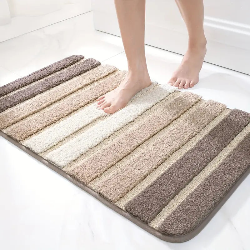 Soft Stripe Bathroom Rug - Non Slip Bath Mat Floor Decor