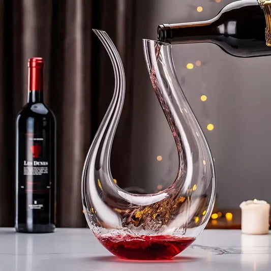Elegant Crystal Glass Wine Decanter - U-Shaped Harp Design