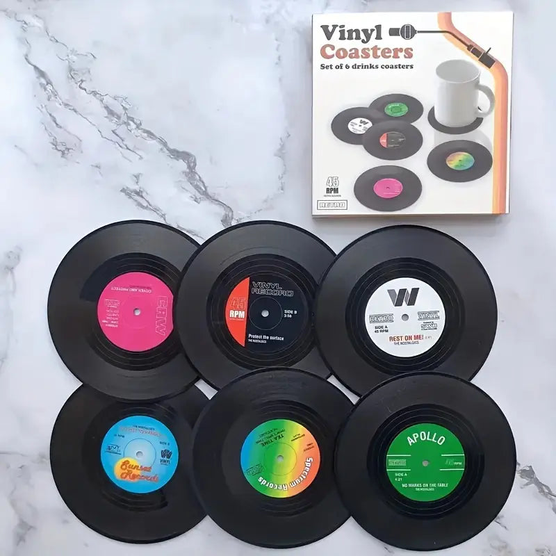 Lot de 6 sous-verres en vinyle rock américain rétro