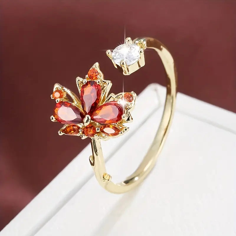 Maple Leaf Ring Women Copper Fashion Jewelry