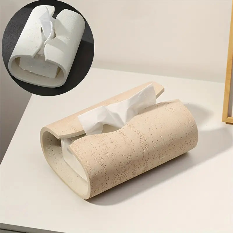 Resin Tissue Box Cover - Stone Look, Modern Bathroom Decor