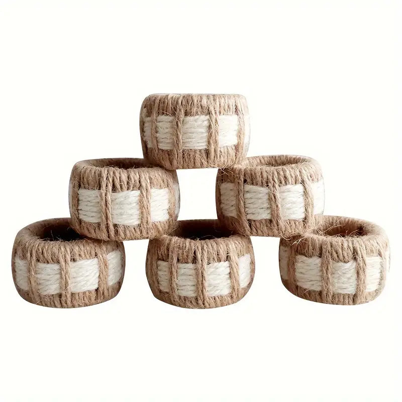 Jute Woven Napkin Rings (6-Piece) - Natural Woven Cylinder Holders