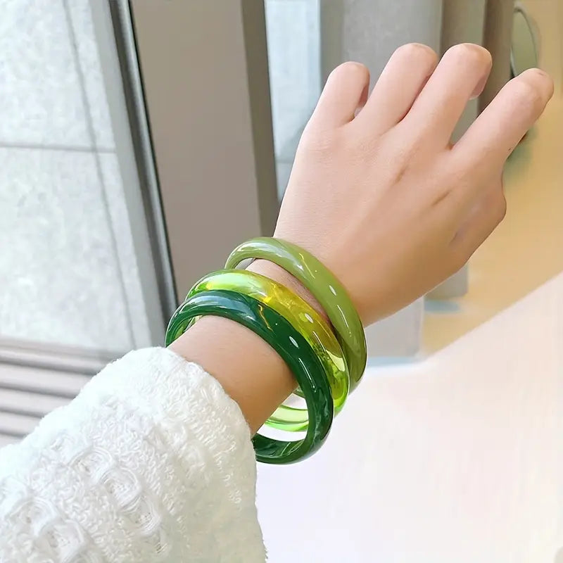 3pcs Resin Bangle Bracelet Set – Chic & Elegant Vacation Jewelry for Women