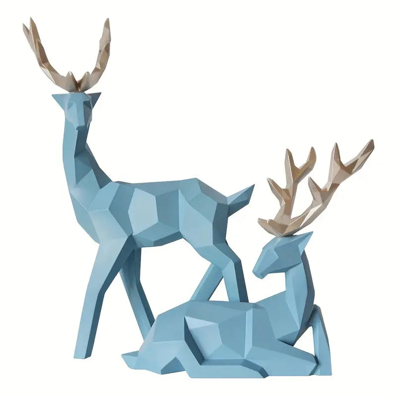 Resin Deer Statues - Geometric Decor for Shelf or Cabinet
