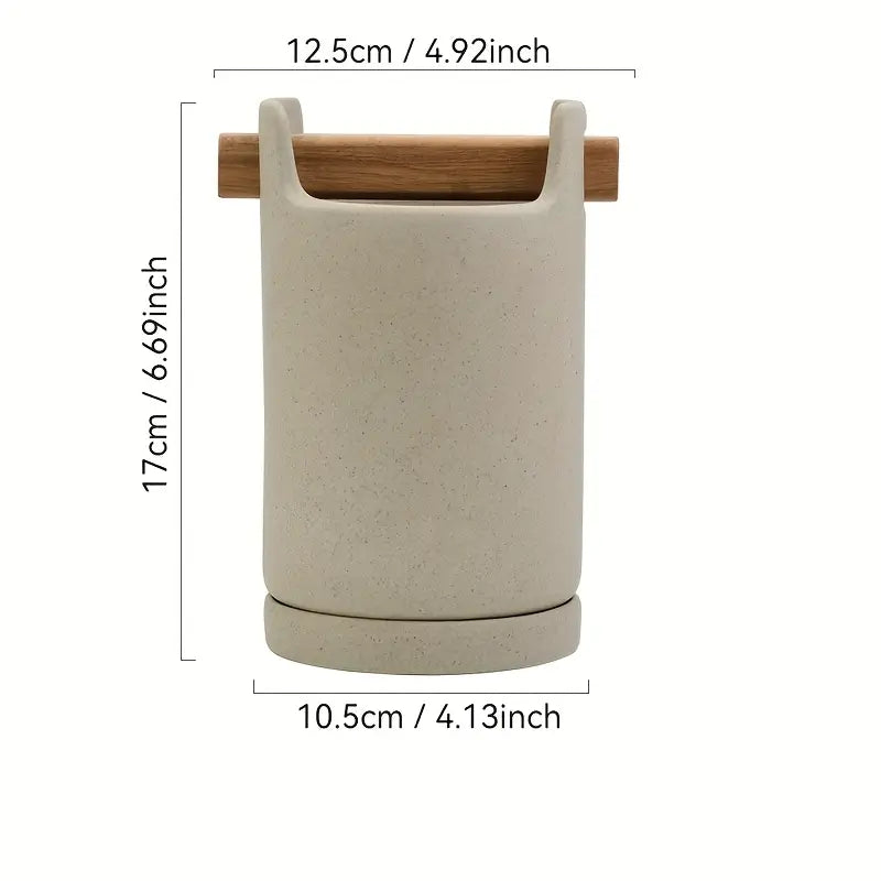 Ceramic Cutlery Holder - Round Kitchen Utensil Organizer