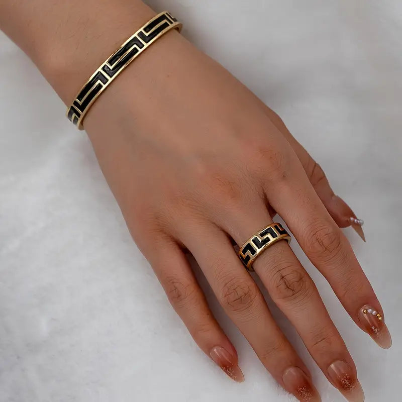 Chic Alloy Bangle & Ring Set – Elegant Jewelry for Weddings & Everyday Wear