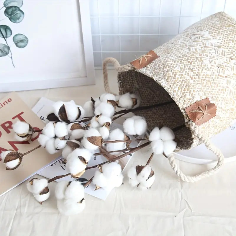 Bouquet de branches de coton artificiel – 10 têtes de coton éternel pour la décoration de la maison, des mariages et des fêtes
