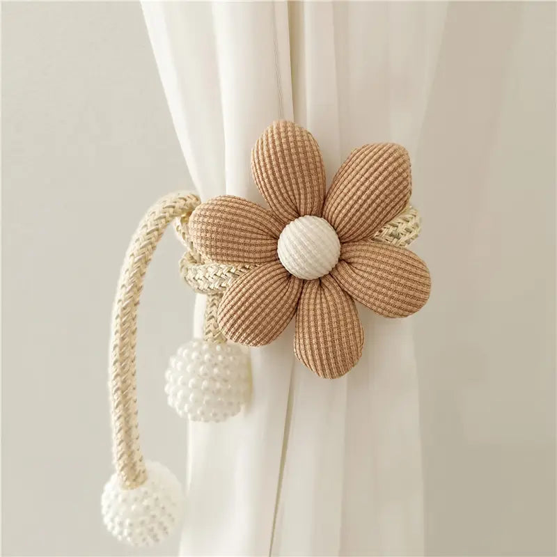 Embrasses de rideaux 3D à motifs floraux et perles, 2 pièces, réglables et sans perçage, pour chambre et bureau
