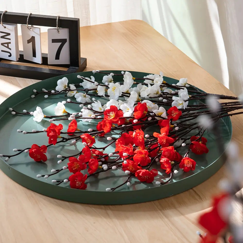 1pc Elegant Artificial Plum Blossom Branch with Realistic White Flowers and Long Stems