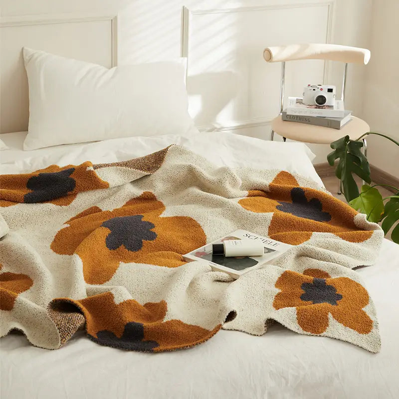 Floral Knit Throw Blanket - Soft Warm Polyester, Machine Washable
