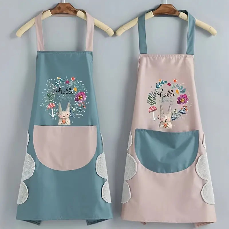 1pc, Waterproof & Oil-Resistant Kitchen Apron with Hand Wipe and Pocket