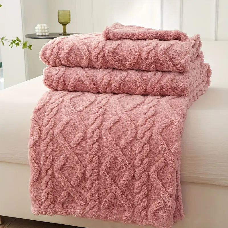 1pc Ultra-Soft Lamb Fleece Blanket - Cozy, Warm, Plush Throw with Stylish 3D Diamond Pattern