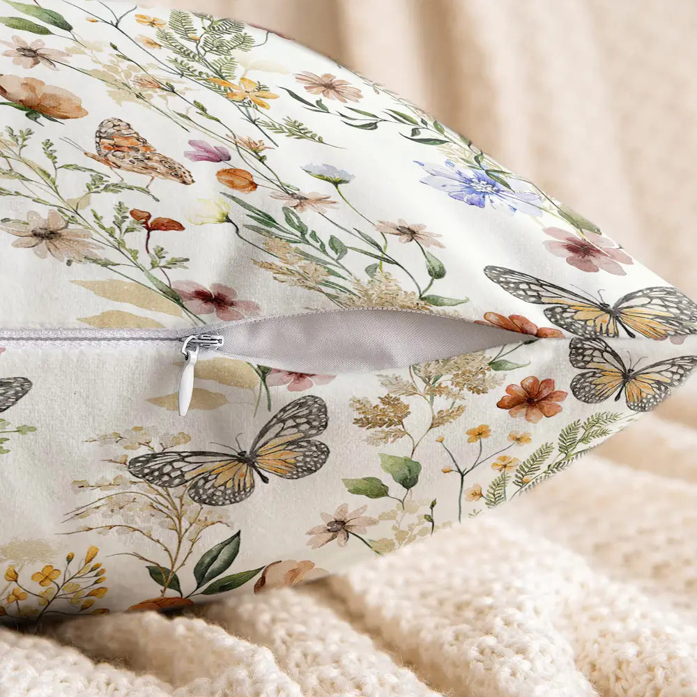Set of 2 Contemporary Floral and Butterfly Throw Pillow Covers, 45.72x45.72 cm