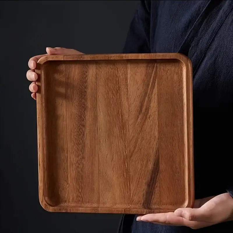 Acacia Wood Dinner Plate – Durable Polished Wooden Tray, Rustic Tableware