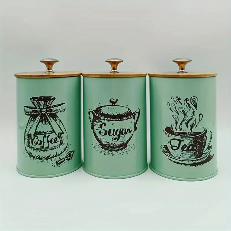 3PC Metal Canister Set – Coffee, Tea, Sugar Storage – Reusable with Lids