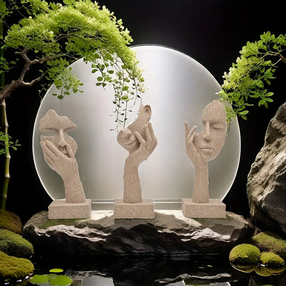 3pcs Abstract Mask Small Statue Set