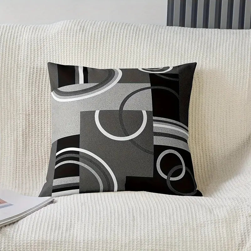 Lot de 2 housses de coussin géométriques en lin – Housses de coussin décoratives abstraites grises, noires et blanches