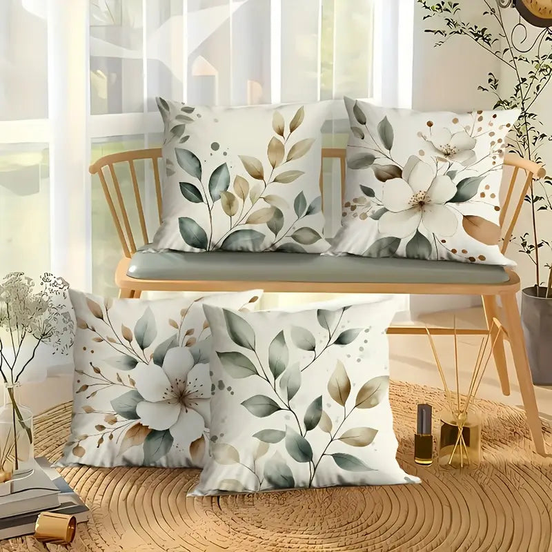 4PCS Spring Nature Leaf Pillow Covers – Machine Washable Cushion Cases for Home & Living Room