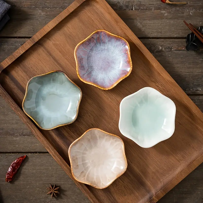 4PCS Hexagonal Sauce Dishes – Ceramic Bowls for Soy Sauce & Pickles
