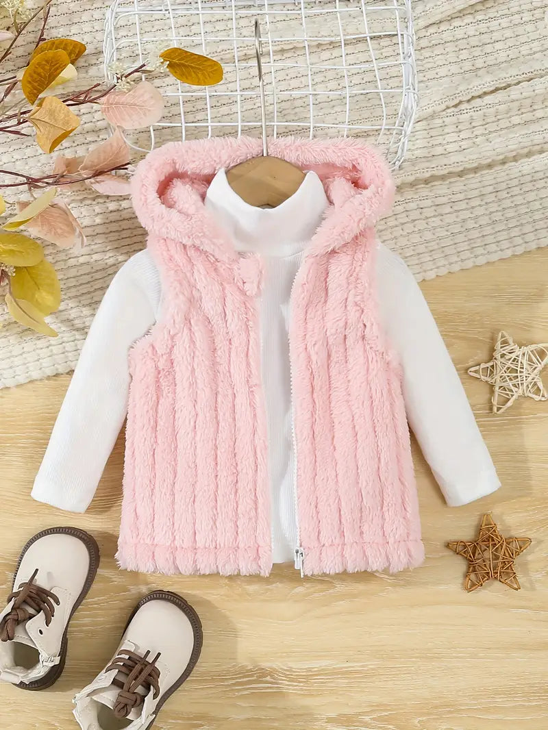Ensemble 2 pièces douillet pour fille | Gilet à capuche en polaire douce et haut à manches longues et col montant