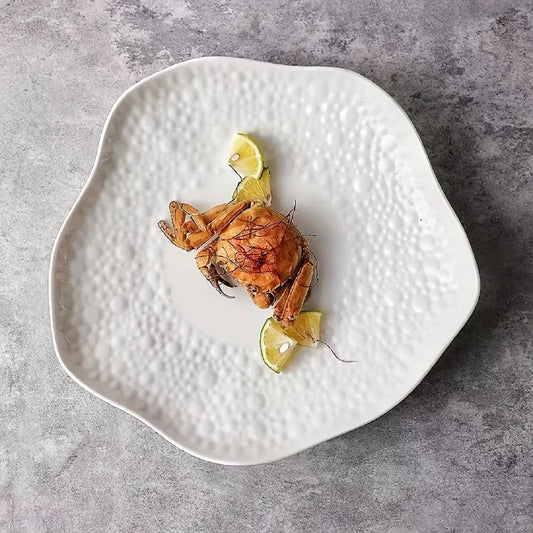 Assiette plate unique en céramique, motif foie gras français irrégulier, 1 pièce