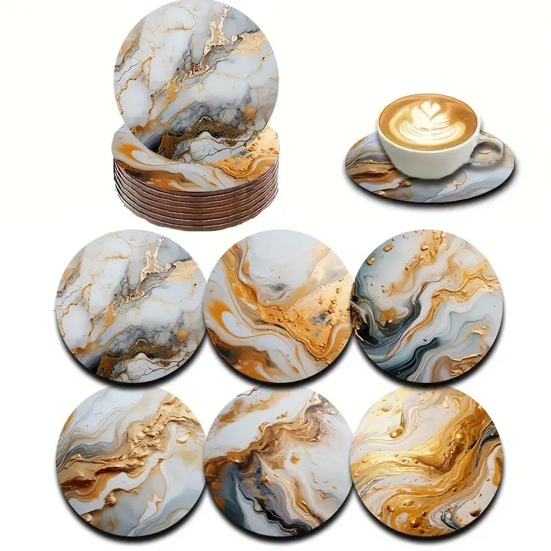 Lot de 6 sous-verres en bois imprimés marbre blanc et doré