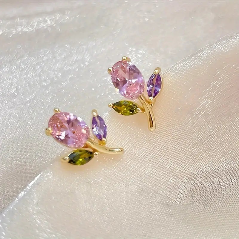 2pcs Colorful Tulip Gem Earrings