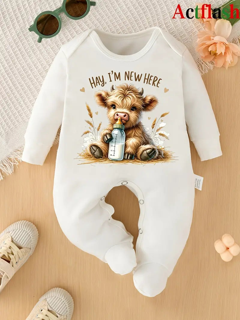 Barboteuse à pieds avec imprimé vache | Body bébé en tricot de coton doux pour le printemps/été