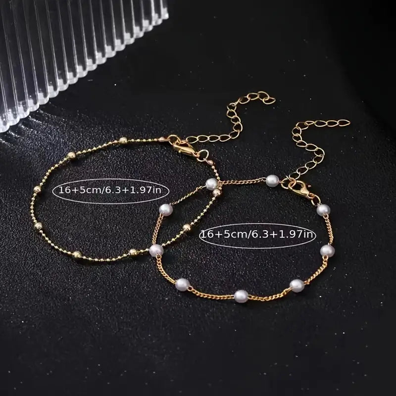 Bracelet Set, 2 Retro Elegant Stackable Bracelets with Imitation Pearls