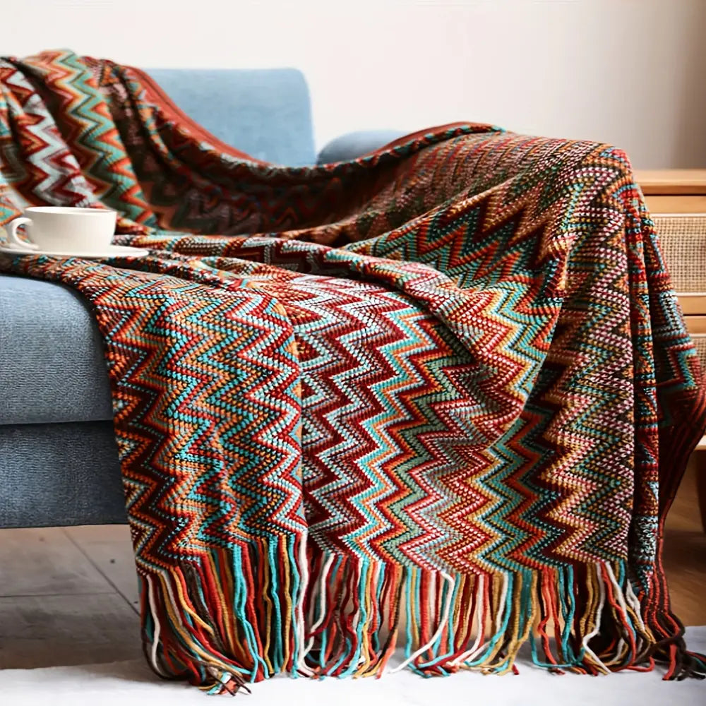1 pc Bohemian Knitted Throw Blanket with Tassels