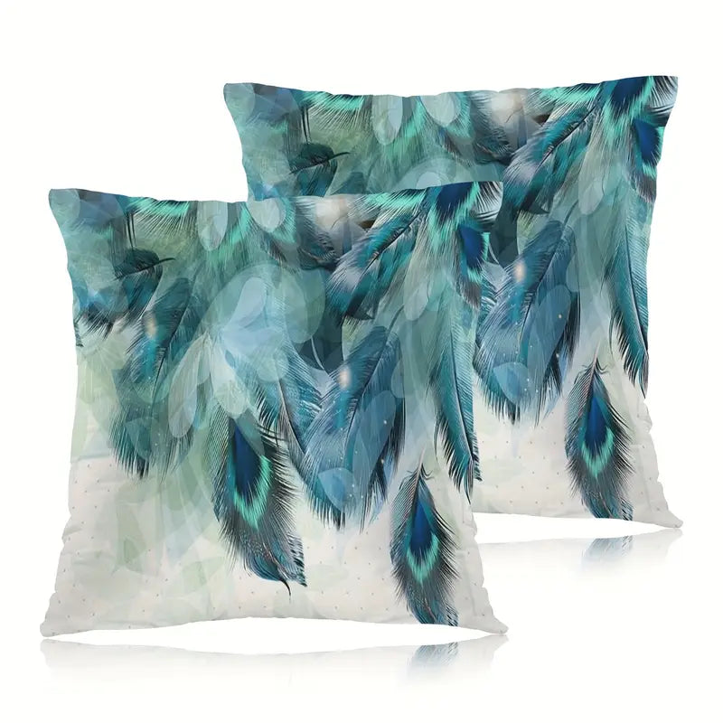 Lot de 2 housses de coussin décoratives en peluche bleues abstraites