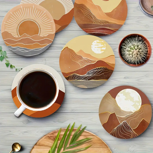 6pcs Set Bohemian Style Wood Coasters for Drinks