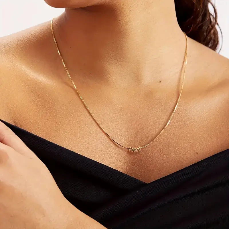 Elegant 18K Golden Plated Copper Necklace with Simple Five-Bead Pendant