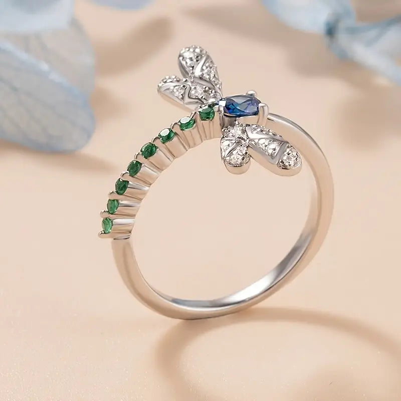 Blue Gem Dragonfly Ring - 925 Silver Women's Jewelry Gift