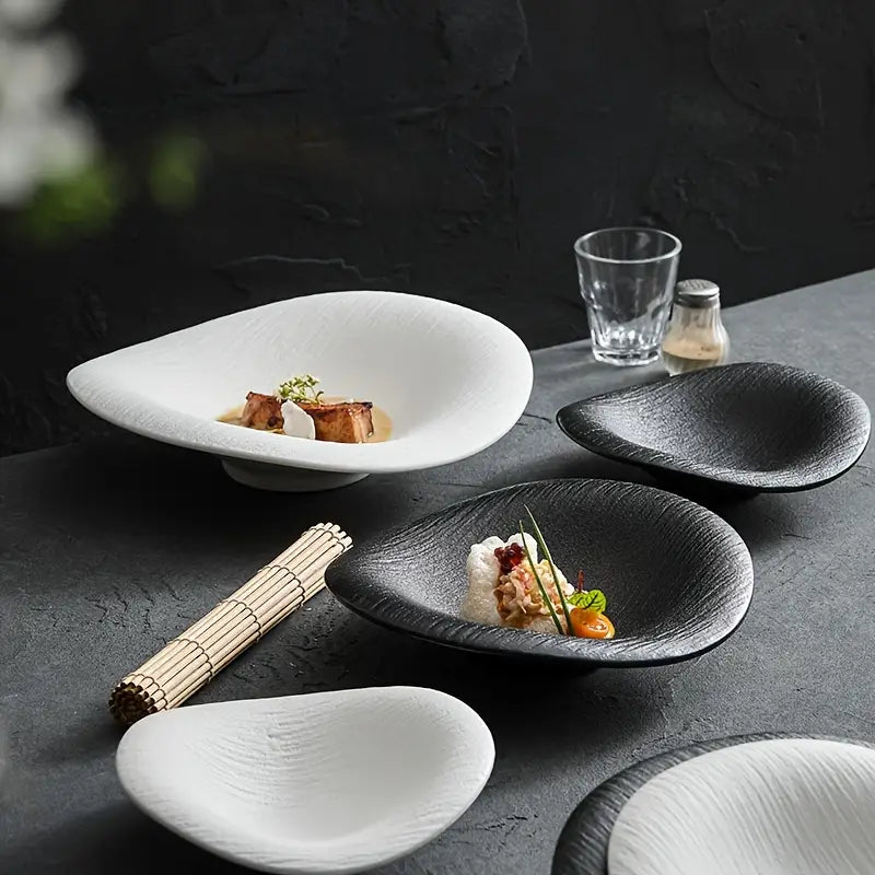 1pc CMYD Studio Ceramic Oval Plate, Creative Irregular Shape